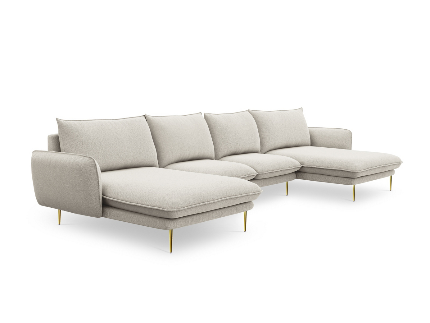 Cosmopolitan Design panoramasofa, "Vienna", 6-personers, 350 × 170 × 95 cm, Positano, guldfarvede metalben