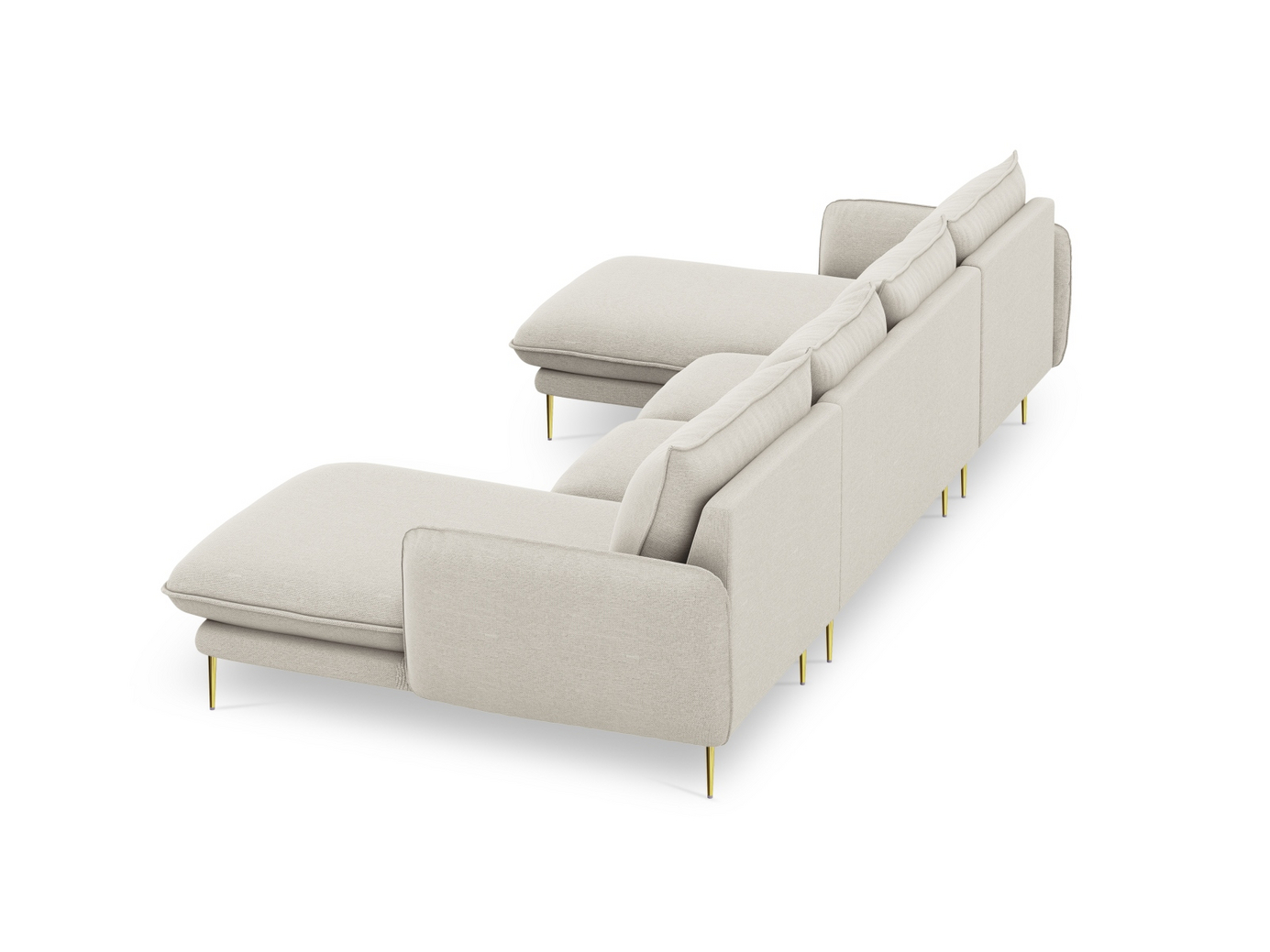 Cosmopolitan Design panoramasofa, "Vienna", 6-personers, 350 × 170 × 95 cm, Positano, guldfarvede metalben