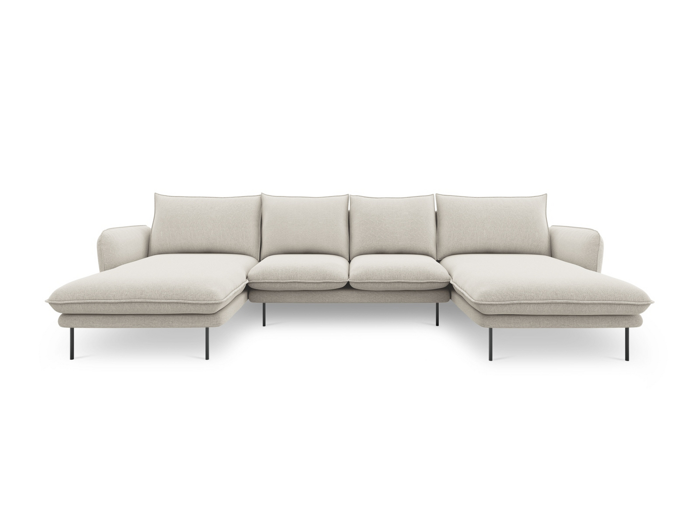 Cosmopolitan Design panoramasofa, "Vienna", 6-personers, 350 × 170 × 95 cm, Positano, sorte metalben