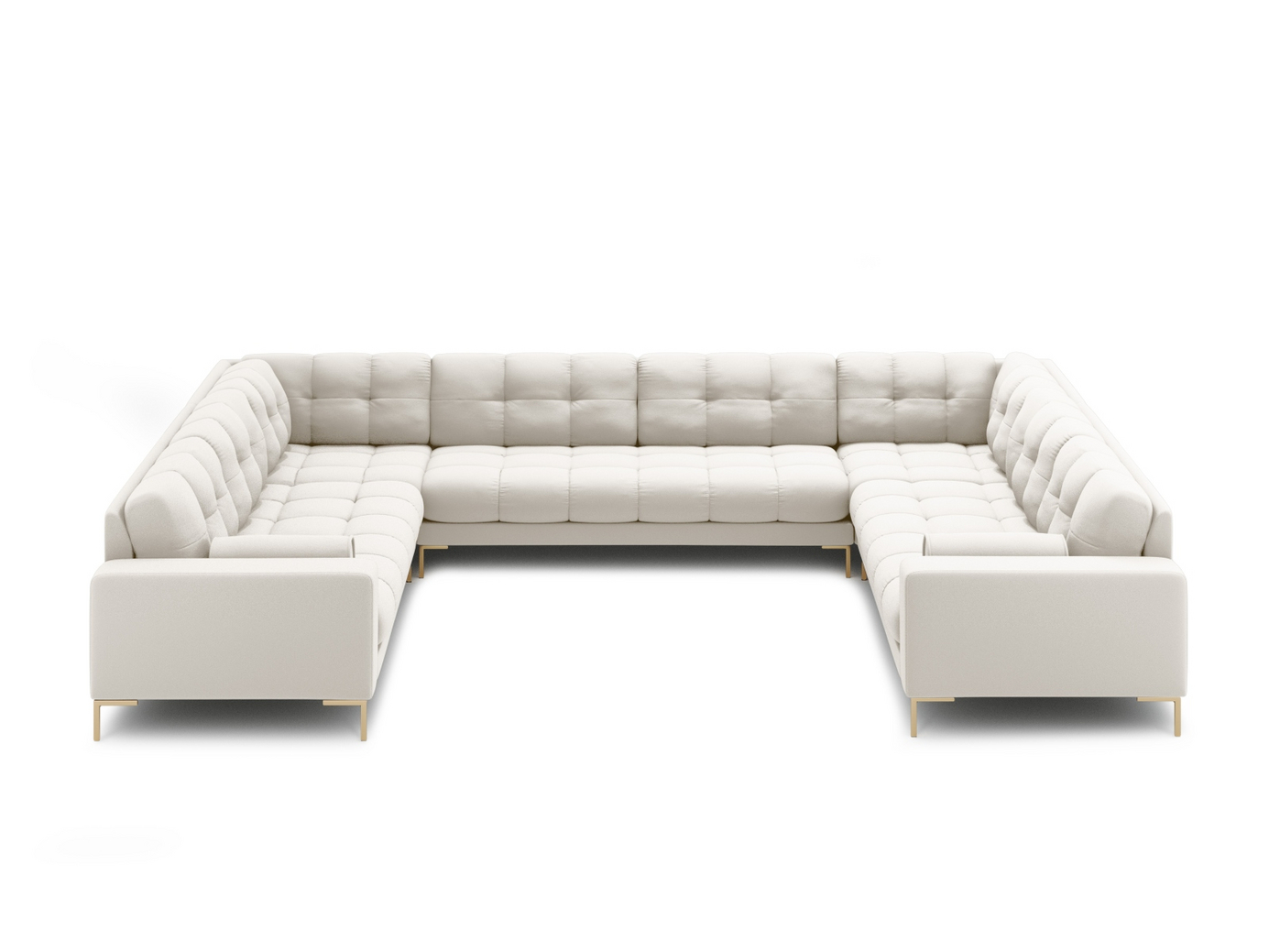 Cosmopolitan Design panoramasofa, "Bali", 9-personers, 327 × 256 × 75 cm, Neve, guldfarvede metalben