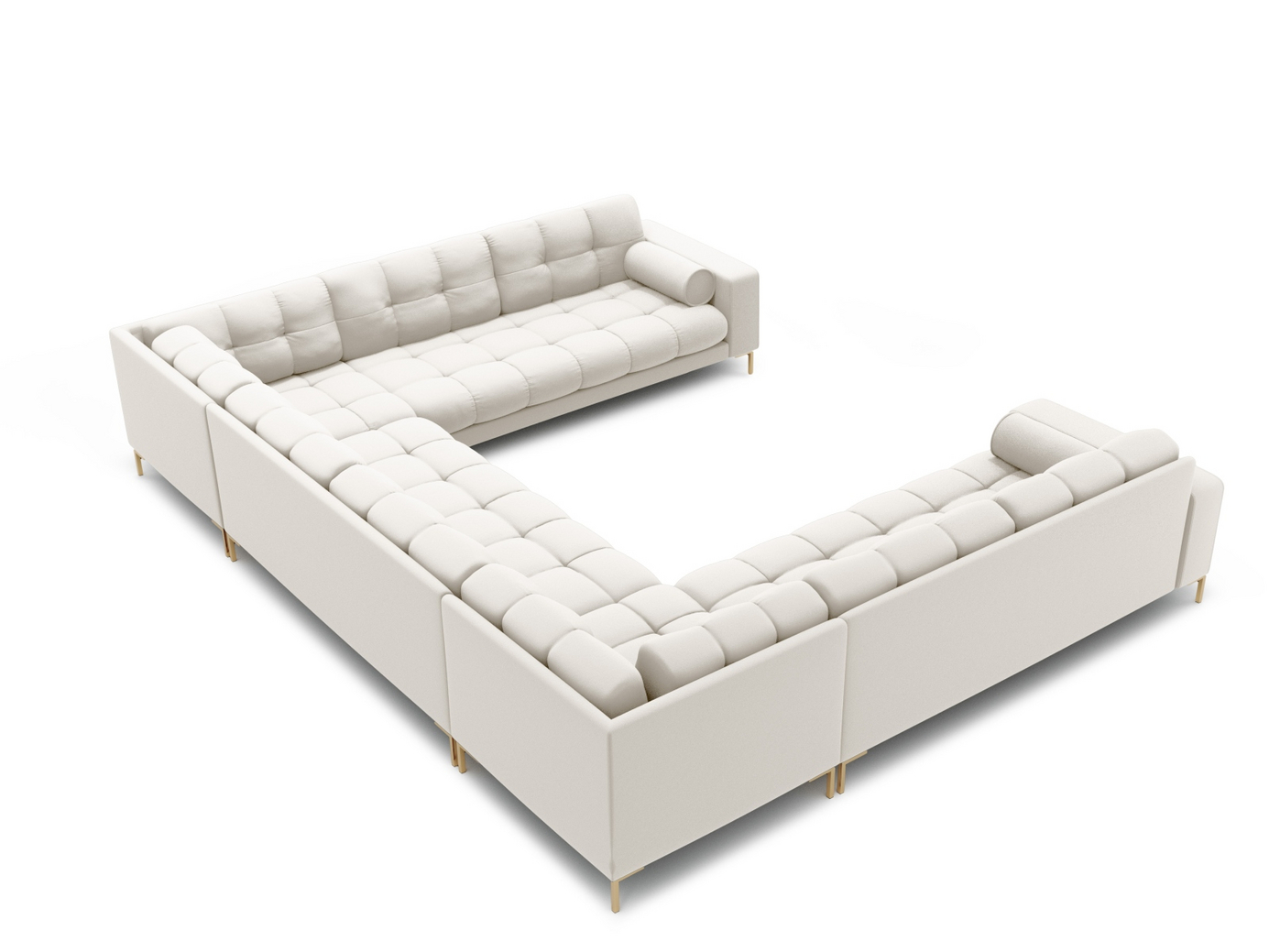 Cosmopolitan Design panoramasofa, "Bali", 9-personers, 327 × 256 × 75 cm, Neve, guldfarvede metalben