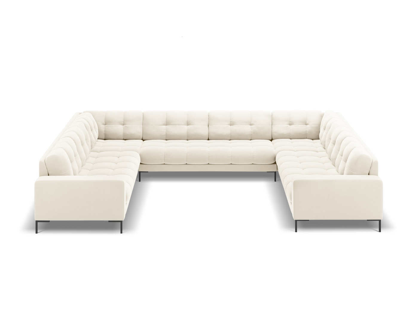 Cosmopolitan Design velourpanoramasofa, "Bali", 9-personers, 327 × 256 × 75 cm, Bluvel, sorte metalben