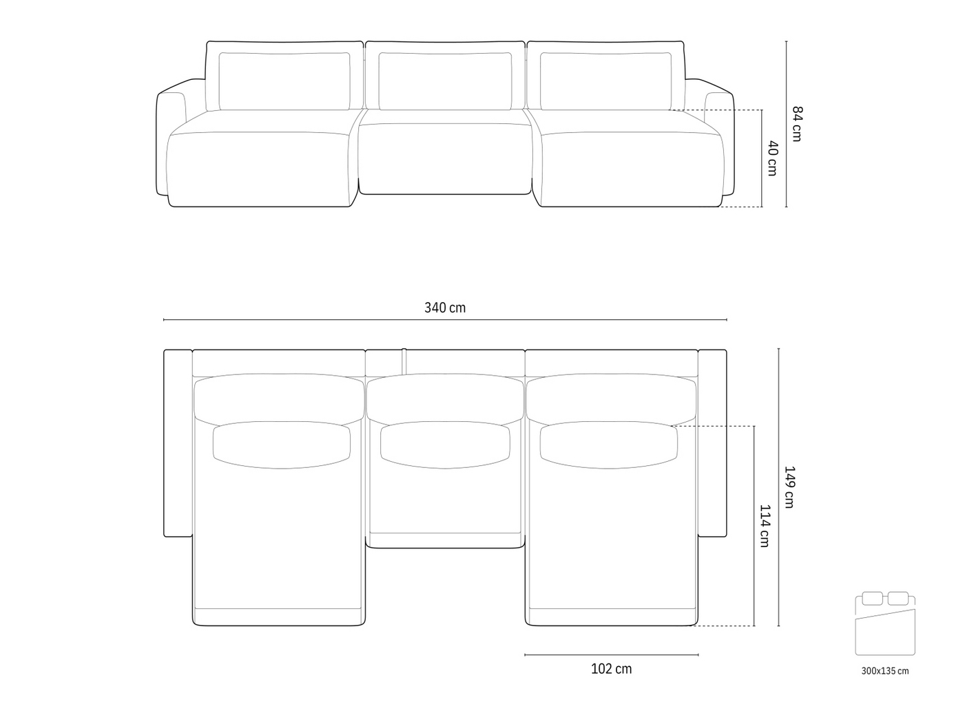 Cosmopolitan Design velourpanoramasovesofa med opbevaring, "Belfast", 4-personers, 340 × 149 × 84 cm, Magic Velvet, sorte plastben
