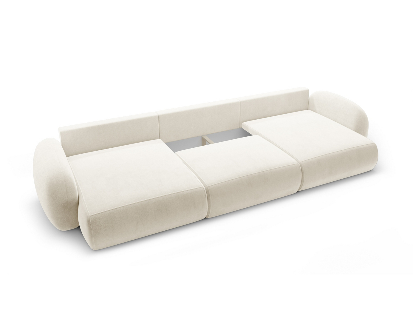 Cosmopolitan Design velourpanoramasovesofa med opbevaring, "Tonale", 5-personers, 362 × 149 × 88 cm, Magic Velvet, sorte plastben