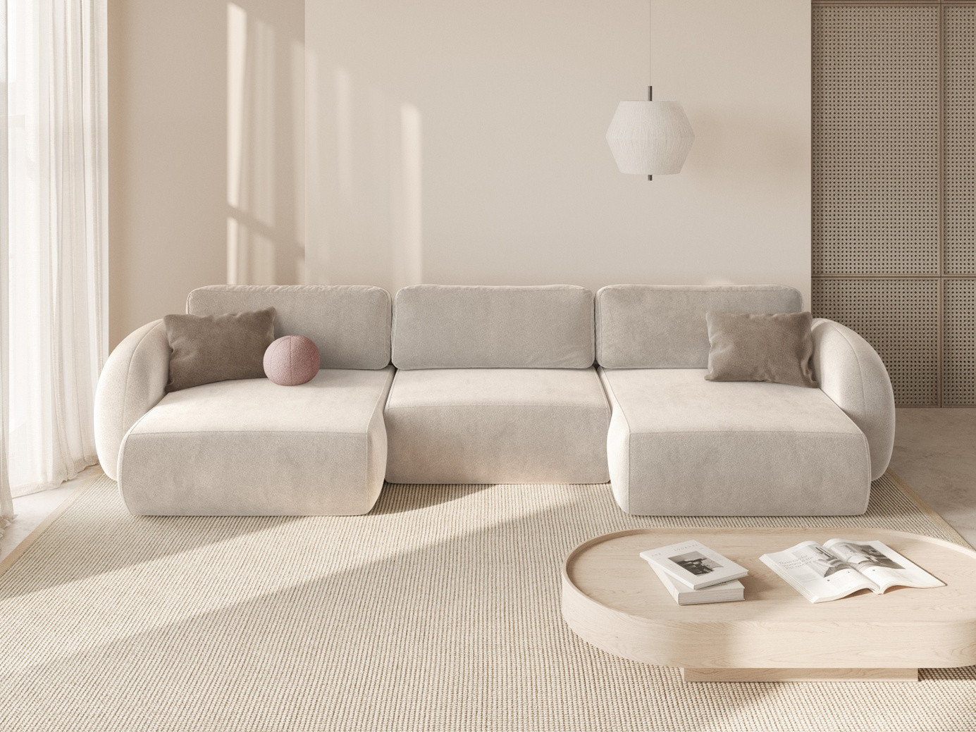 Cosmopolitan Design velourpanoramasovesofa med opbevaring, "Tonale", 5-personers, 362 × 149 × 88 cm, Magic Velvet, sorte plastben