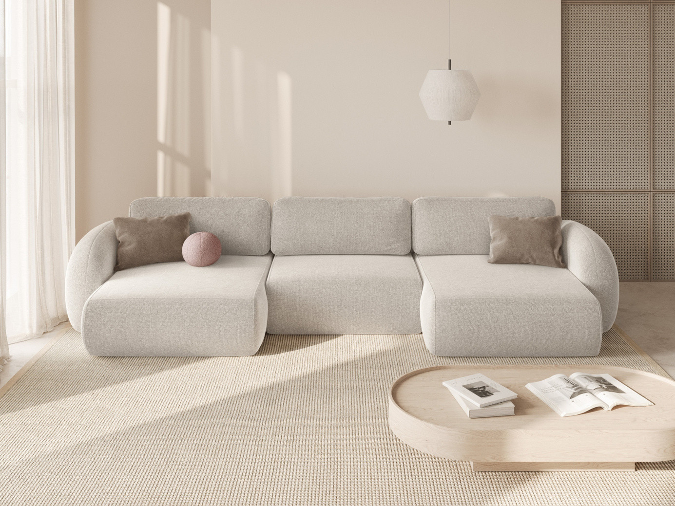 Cosmopolitan Design panoramasovesofa med opbevaring, "Tonale", 5-personers, 362 × 149 × 88 cm, Eden 10, sorte plastben