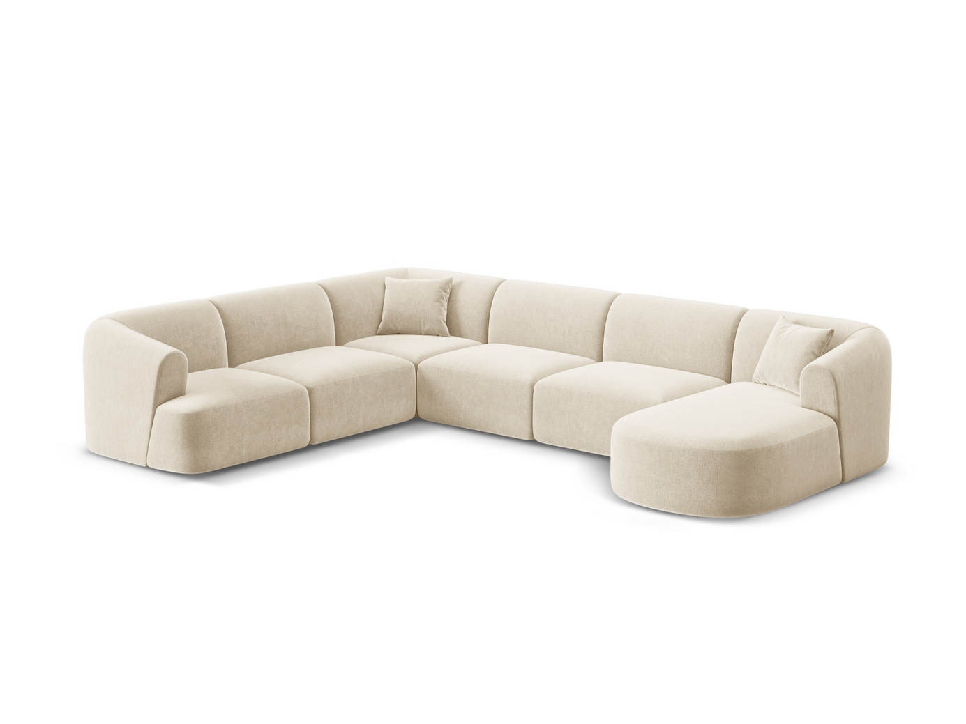 Cosmopolitan Design venstrevendt velourpanoramamodulhjørnesofa, "Campi", 7-personers, 330 × 255 × 70 cm, Vogue, sorte plastben