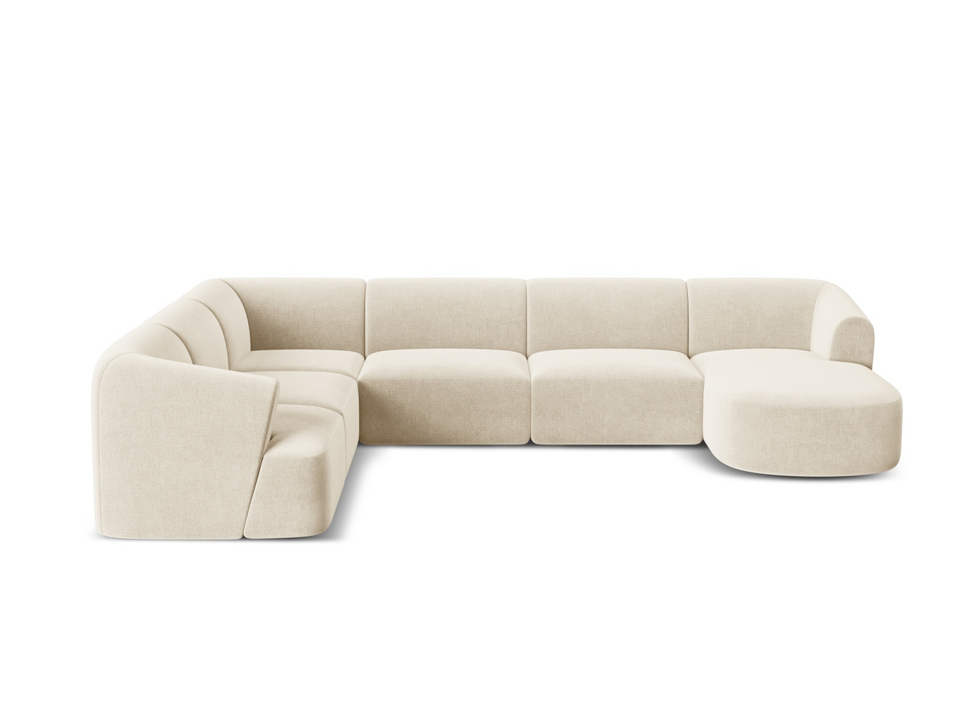 Cosmopolitan Design venstrevendt velourpanoramamodulhjørnesofa, "Campi", 7-personers, 330 × 255 × 70 cm, Vogue, sorte plastben