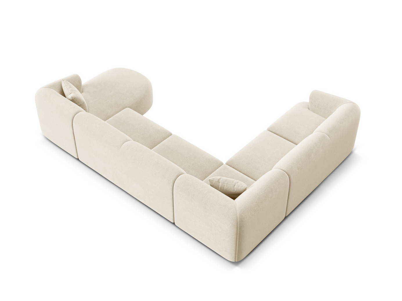 Cosmopolitan Design venstrevendt velourpanoramamodulhjørnesofa, "Campi", 7-personers, 330 × 255 × 70 cm, Vogue, sorte plastben
