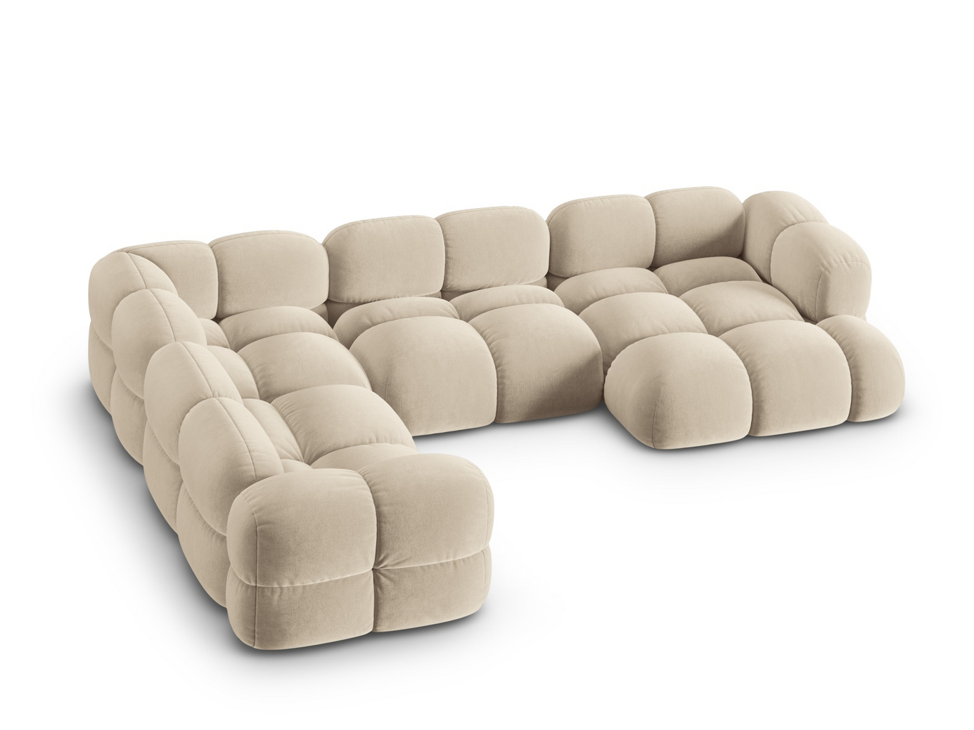 Cosmopolitan Design venstrevendt velourpanoramahjørnesofa, "Loretto", 5-personers, 345 × 250 × 68 cm, Vogue, sorte plastben