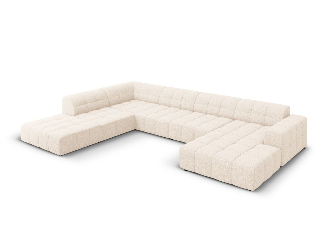 Cosmopolitan Design venstrevendt panoramahjørnesofa, "Chicago", 7-personers, 375 × 263 × 78 cm, Haga, sorte plastben