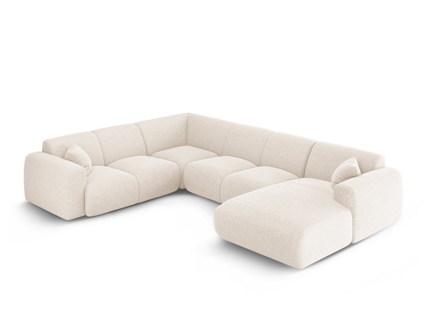 Cosmopolitan Design venstrevendt panoramahjørnesofa, "Nolio", 6-personers, 342 × 252 × 72 cm, Haga, sorte plastben