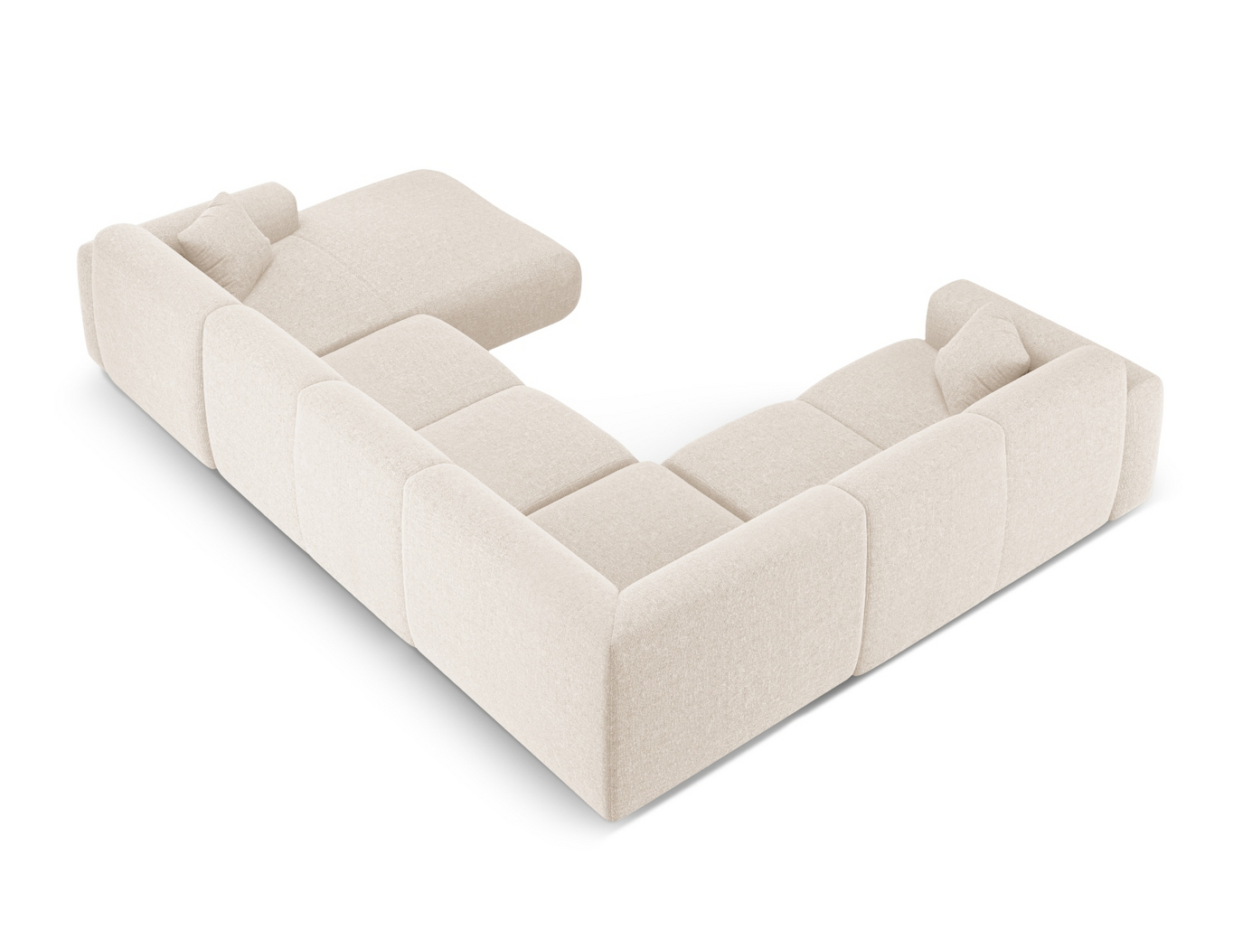 Cosmopolitan Design venstrevendt panoramahjørnesofa, "Nolio", 6-personers, 342 × 252 × 72 cm, Haga, sorte plastben