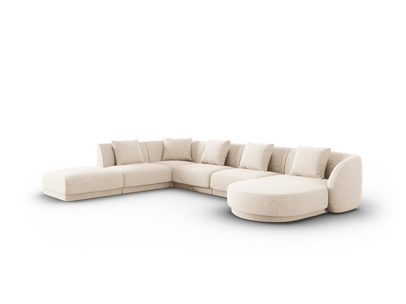 Cosmopolitan Design venstrevendt panoramahjørnesofa, "Tulum", 6-personers, 330 × 255 × 70 cm, Haga, sorte plastben