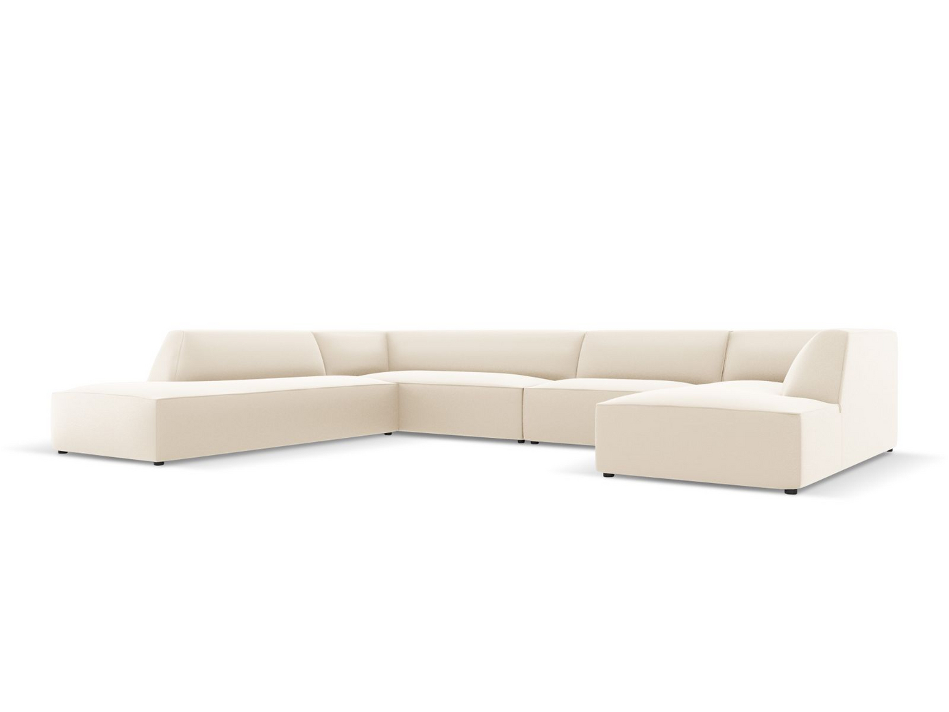 Cosmopolitan Design venstrevendt kunstlæderpanoramamodulhjørnesofa, "Siena", 7-personers, 366 × 273 × 69 cm, Pacifico, sorte plastben
