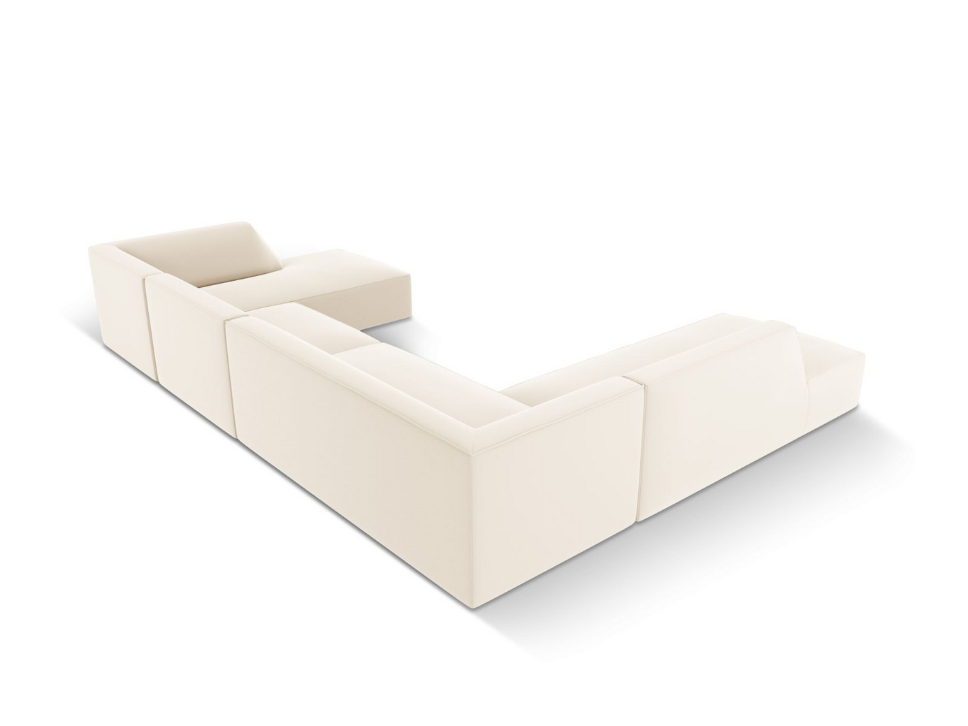 Cosmopolitan Design venstrevendt kunstlæderpanoramamodulhjørnesofa, "Siena", 7-personers, 366 × 273 × 69 cm, Pacifico, sorte plastben