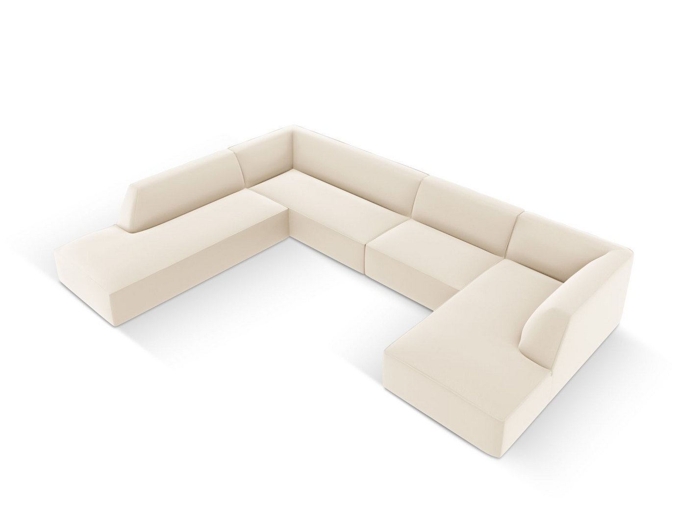 Cosmopolitan Design venstrevendt kunstlæderpanoramamodulhjørnesofa, "Siena", 7-personers, 366 × 273 × 69 cm, Pacifico, sorte plastben