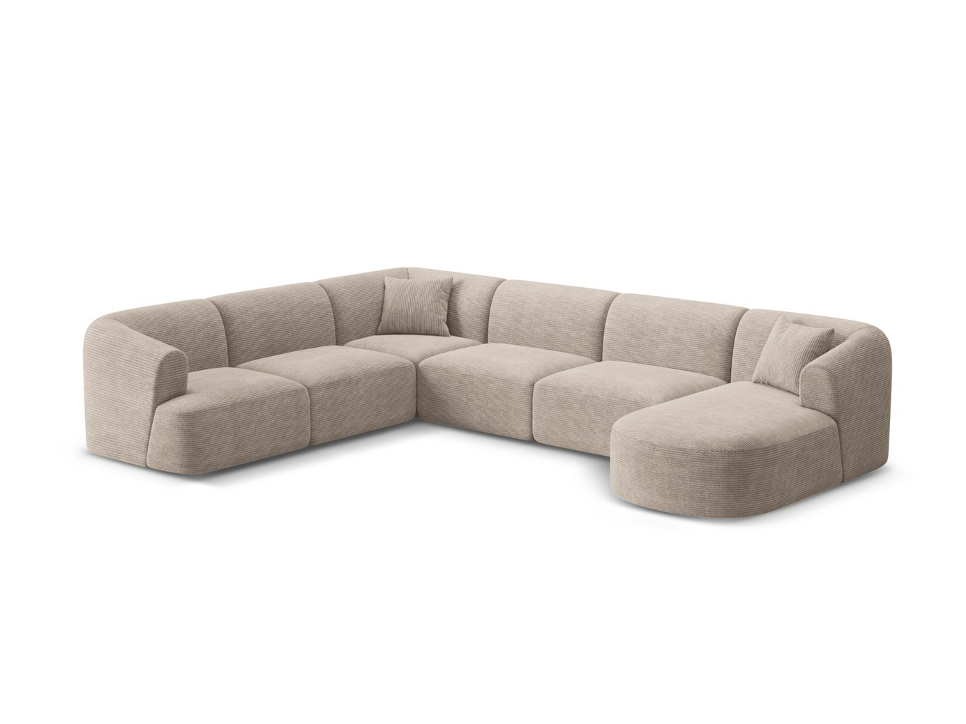 Cosmopolitan Design venstrevendt panoramamodulhjørnesofa, "Campi", 7-personers, 330 × 255 × 70 cm, Lincoln, sorte plastben