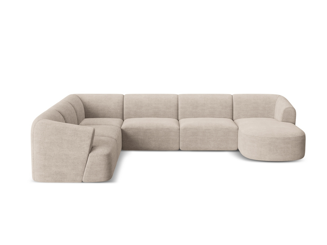 Cosmopolitan Design venstrevendt panoramamodulhjørnesofa, "Campi", 7-personers, 330 × 255 × 70 cm, Lincoln, sorte plastben