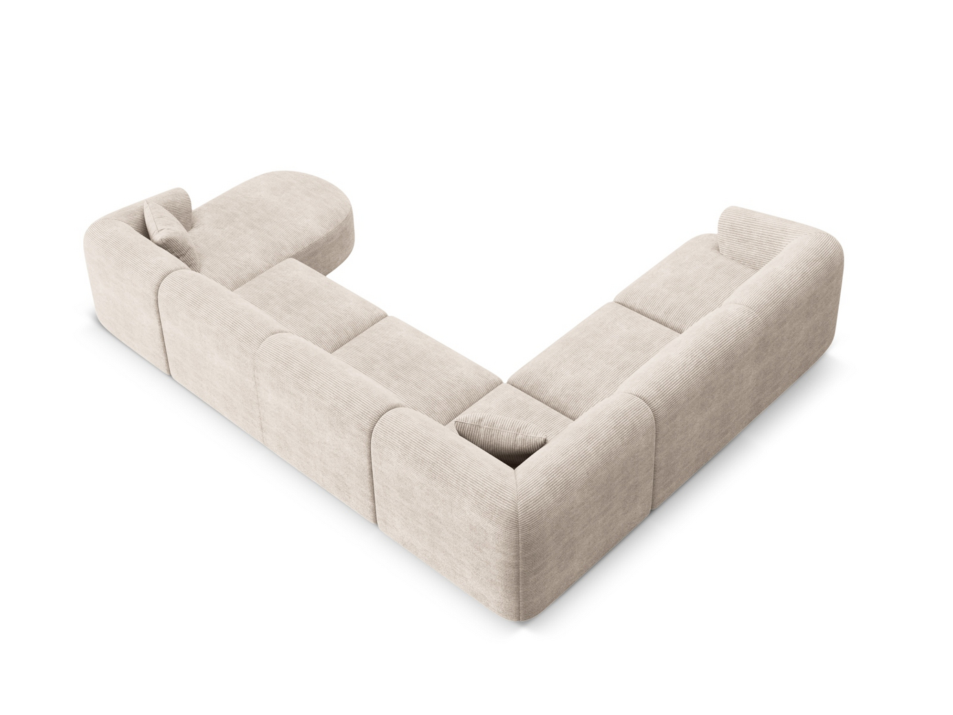 Cosmopolitan Design venstrevendt panoramamodulhjørnesofa, "Campi", 7-personers, 330 × 255 × 70 cm, Lincoln, sorte plastben
