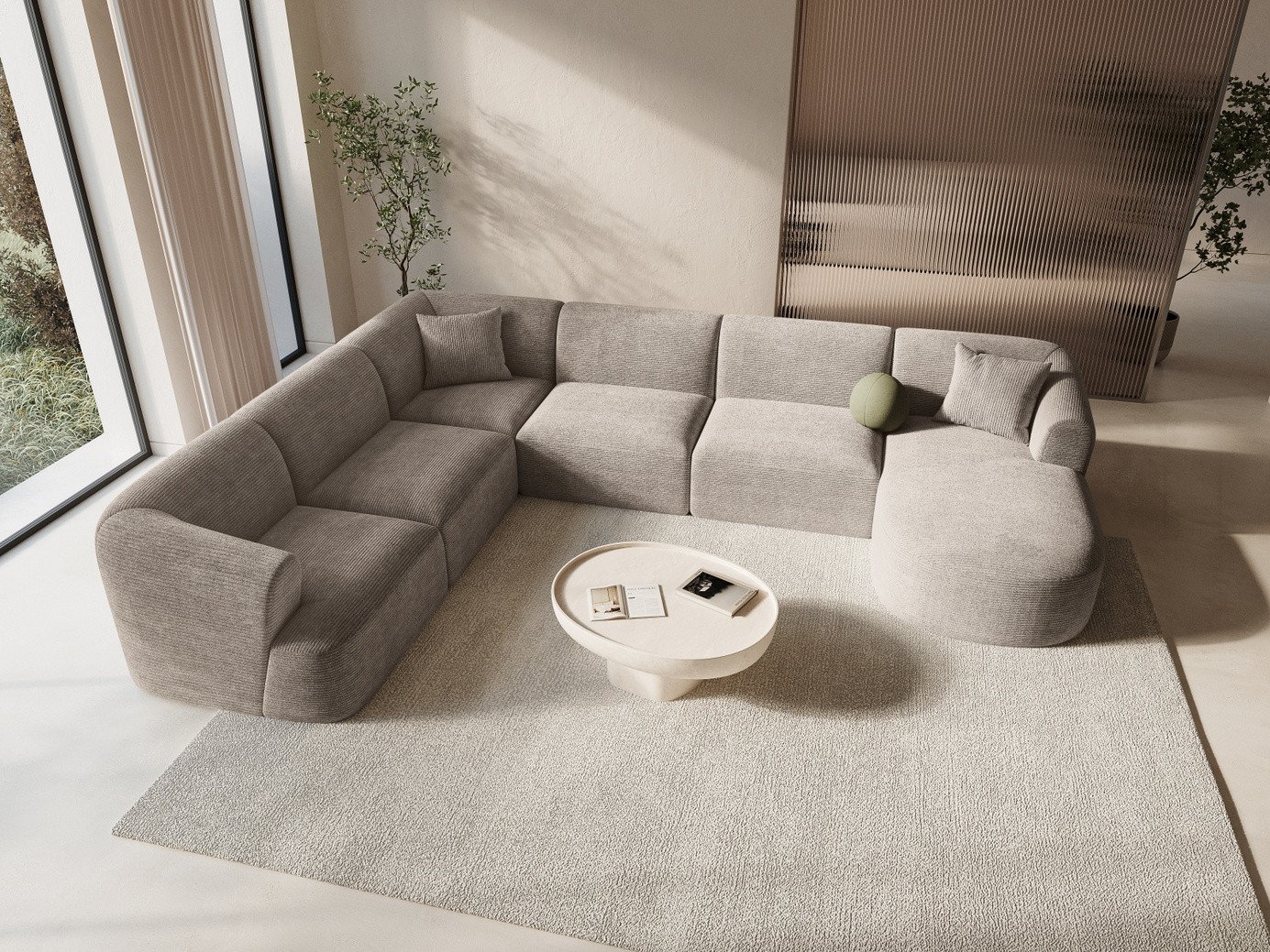 Cosmopolitan Design venstrevendt panoramamodulhjørnesofa, "Campi", 7-personers, 330 × 255 × 70 cm, Lincoln, sorte plastben