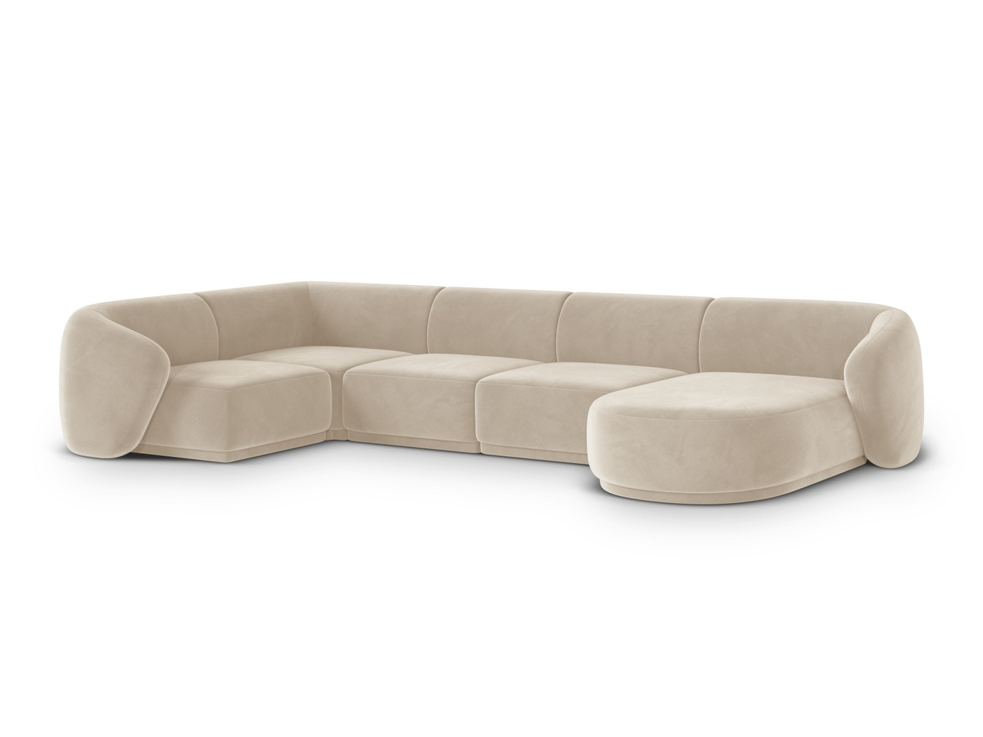 Cosmopolitan Design venstrevendt velourpanoramahjørnesofa, "Gomera", 6-personers, 336 × 166 × 74 cm, Salvador, sorte plastben