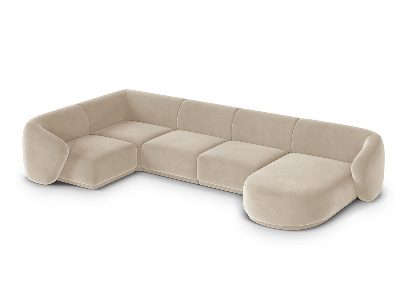 Cosmopolitan Design venstrevendt velourpanoramahjørnesofa, "Gomera", 6-personers, 336 × 166 × 74 cm, Salvador, sorte plastben