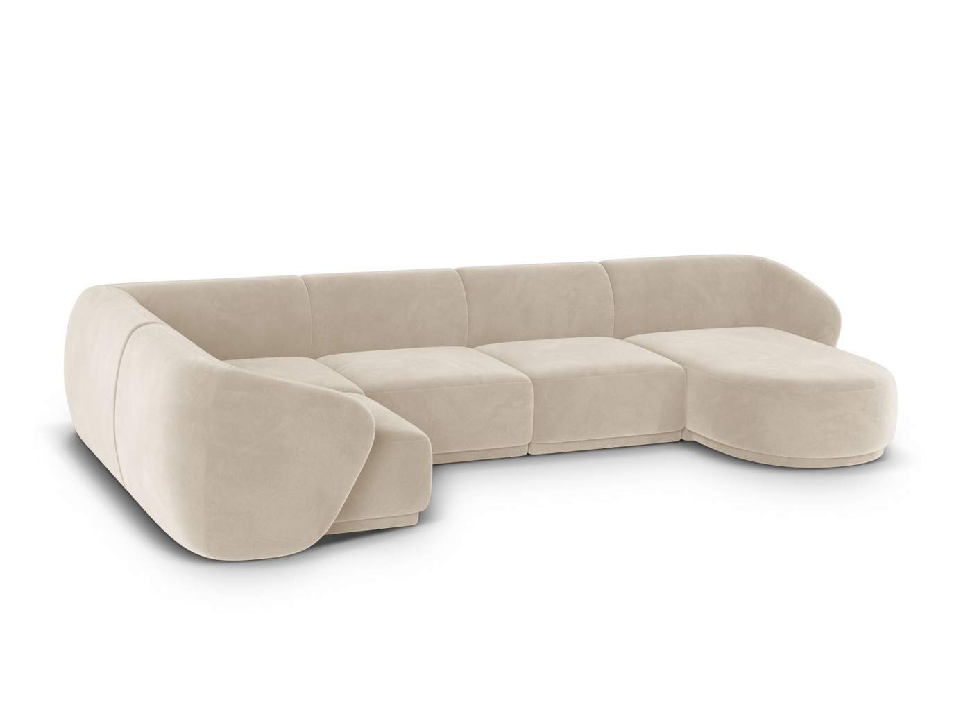 Cosmopolitan Design venstrevendt velourpanoramahjørnesofa, "Gomera", 6-personers, 336 × 166 × 74 cm, Salvador, sorte plastben