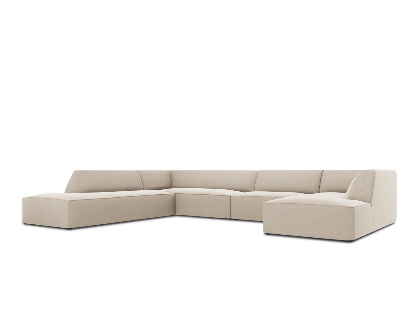 Cosmopolitan Design venstrevendt velourpanoramahjørnesofa, "Siena", 7-personers, 366 × 273 × 69 cm, Salvador, sorte plastben, Variant UL_44