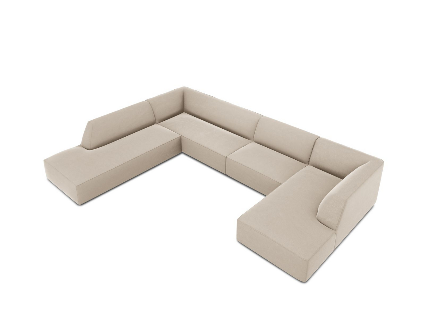 Cosmopolitan Design venstrevendt velourpanoramahjørnesofa, "Siena", 7-personers, 366 × 273 × 69 cm, Salvador, sorte plastben, Variant UL_44