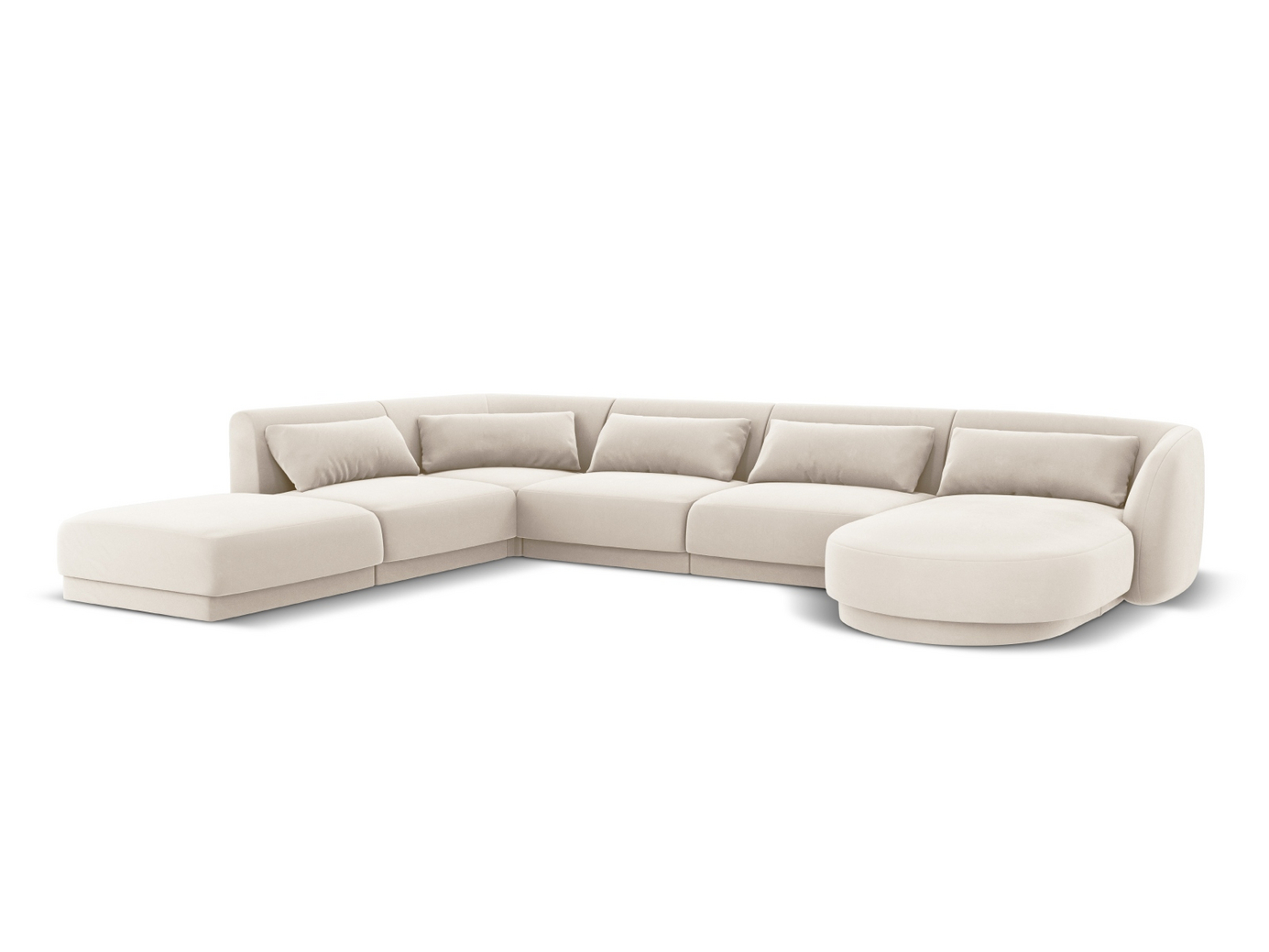 Cosmopolitan Design venstrevendt velourpanoramahjørnesofa, "Tulum", 6-personers, 330 × 255 × 70 cm, Bluvel, sorte plastben