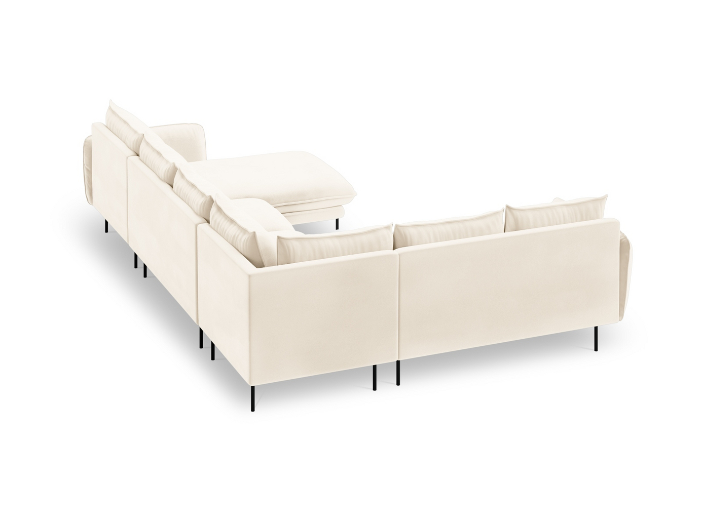 Cosmopolitan Design venstrevendt velourpanoramahjørnesofa, "Vienna", 7-personers, 330 × 235 × 95 cm, Bluvel, sorte metalben