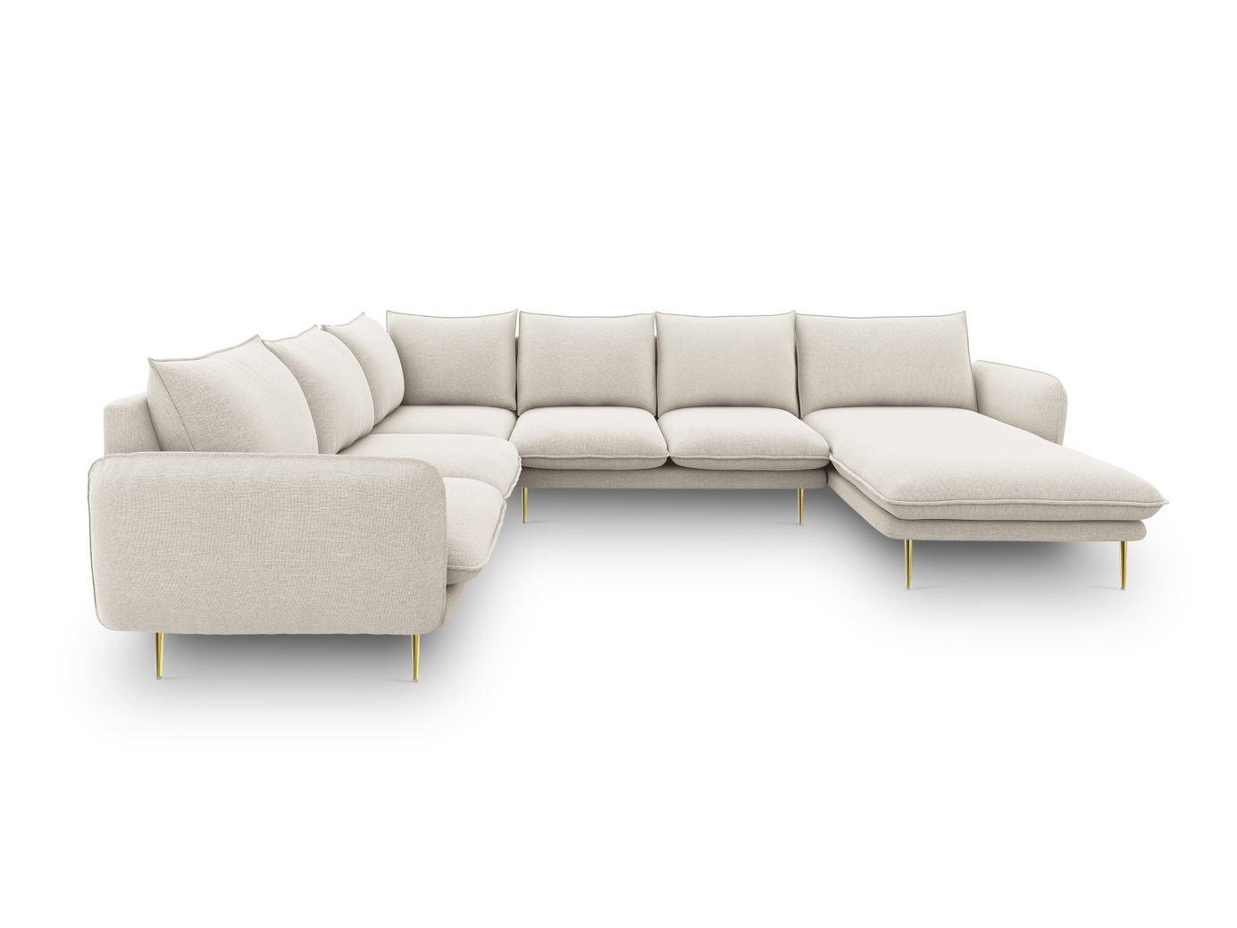 Cosmopolitan Design venstrevendt panoramahjørnesofa, "Vienna", 7-personers, 330 × 235 × 95 cm, Positano, guldfarvede metalben