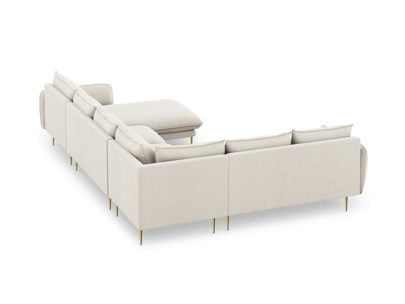 Cosmopolitan Design venstrevendt panoramahjørnesofa, "Vienna", 7-personers, 330 × 235 × 95 cm, Positano, guldfarvede metalben