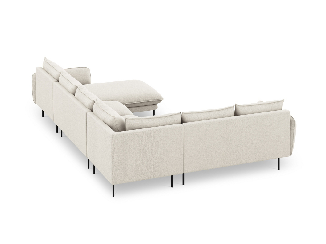 Cosmopolitan Design venstrevendt panoramahjørnesofa, "Vienna", 7-personers, 330 × 235 × 95 cm, Positano, sorte metalben