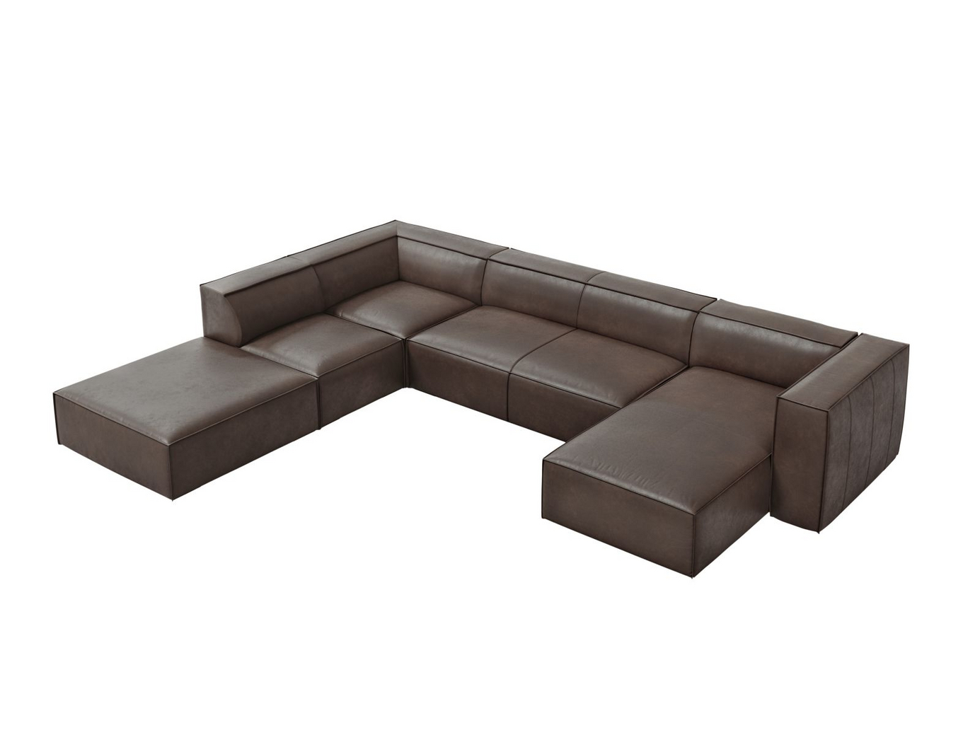 Cosmopolitan Design venstrevendt ægte læder panoramahjørnesofa, "Turin", 6-personers, 365 × 270 × 68 cm, Granada, ben i sort bøg