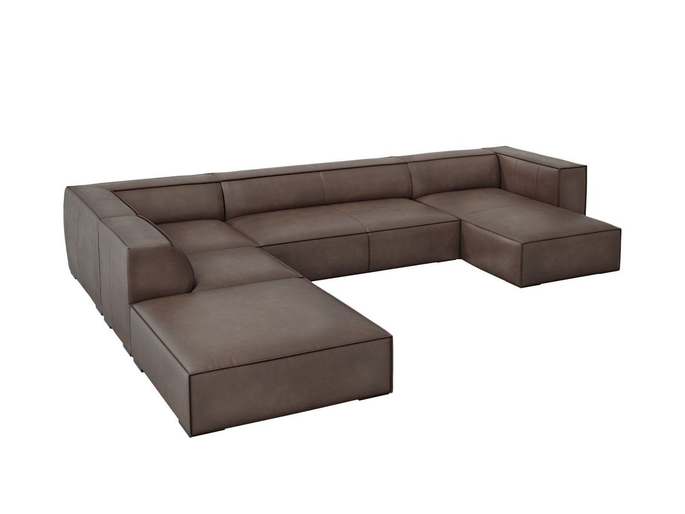Cosmopolitan Design venstrevendt ægte læder panoramahjørnesofa, "Turin", 6-personers, 365 × 270 × 68 cm, Granada, ben i sort bøg