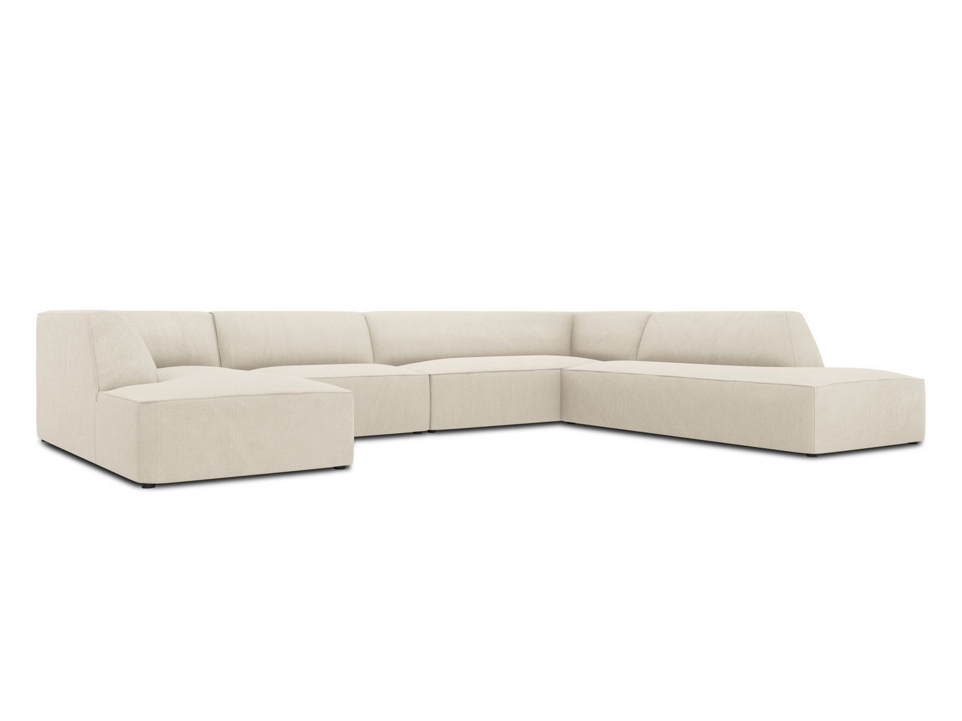 Cosmopolitan Design højrevendt panoramahjørnesofa, "Siena", 7-personers, 366 × 273 × 69 cm, Scala, sorte plastben