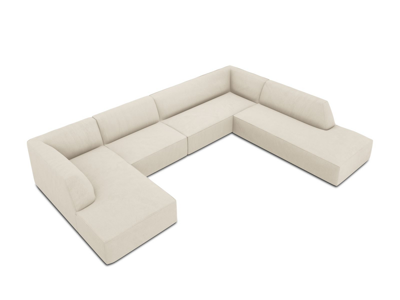 Cosmopolitan Design højrevendt panoramahjørnesofa, "Siena", 7-personers, 366 × 273 × 69 cm, Scala, sorte plastben