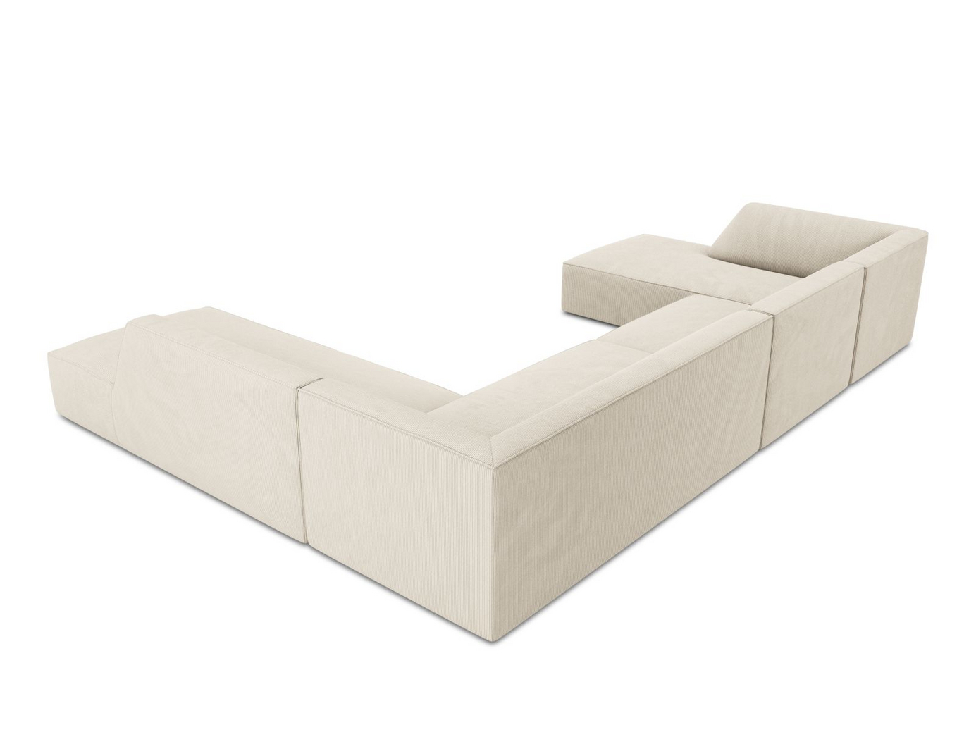 Cosmopolitan Design højrevendt panoramahjørnesofa, "Siena", 7-personers, 366 × 273 × 69 cm, Scala, sorte plastben