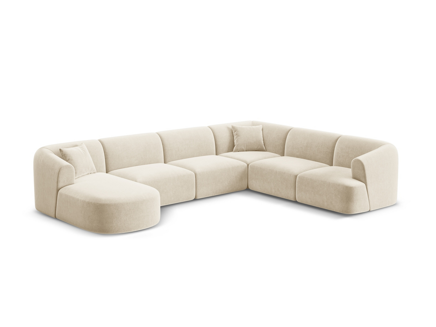 Cosmopolitan Design højrevendt velourpanoramamodulhjørnesofa, "Campi", 7-personers, 330 × 255 × 70 cm, Vogue, sorte plastben