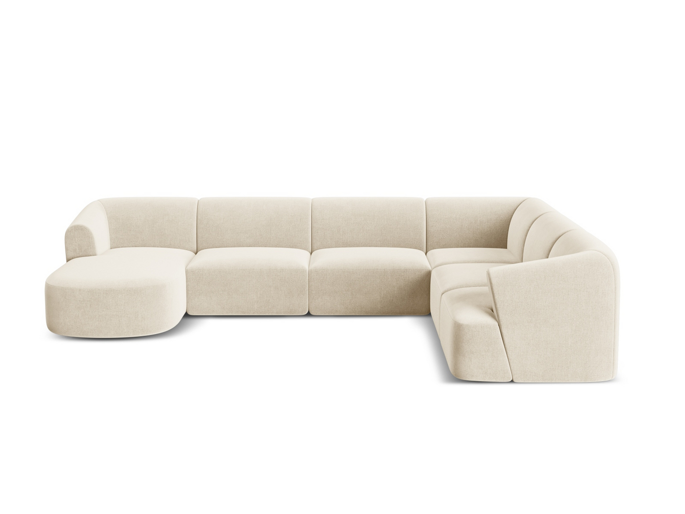 Cosmopolitan Design højrevendt velourpanoramamodulhjørnesofa, "Campi", 7-personers, 330 × 255 × 70 cm, Vogue, sorte plastben