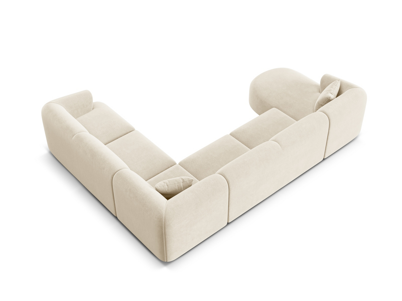 Cosmopolitan Design højrevendt velourpanoramamodulhjørnesofa, "Campi", 7-personers, 330 × 255 × 70 cm, Vogue, sorte plastben