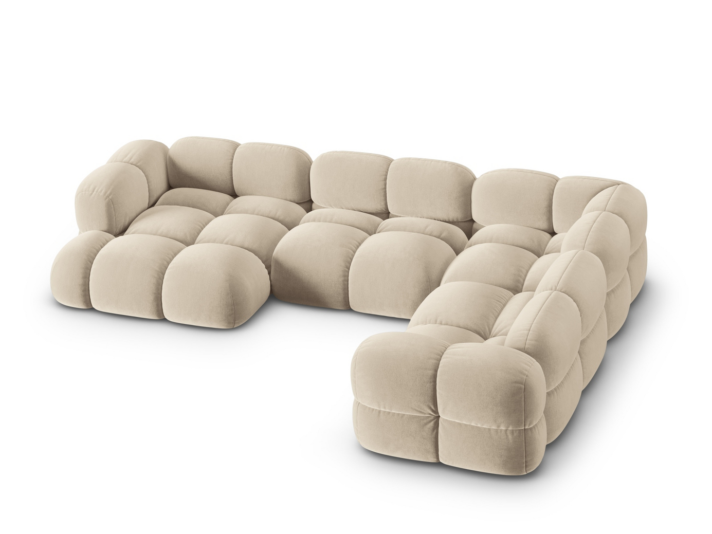 Cosmopolitan Design højrevendt velourpanoramahjørnesofa, "Loretto", 5-personers, 345 × 250 × 68 cm, Vogue, sorte plastben