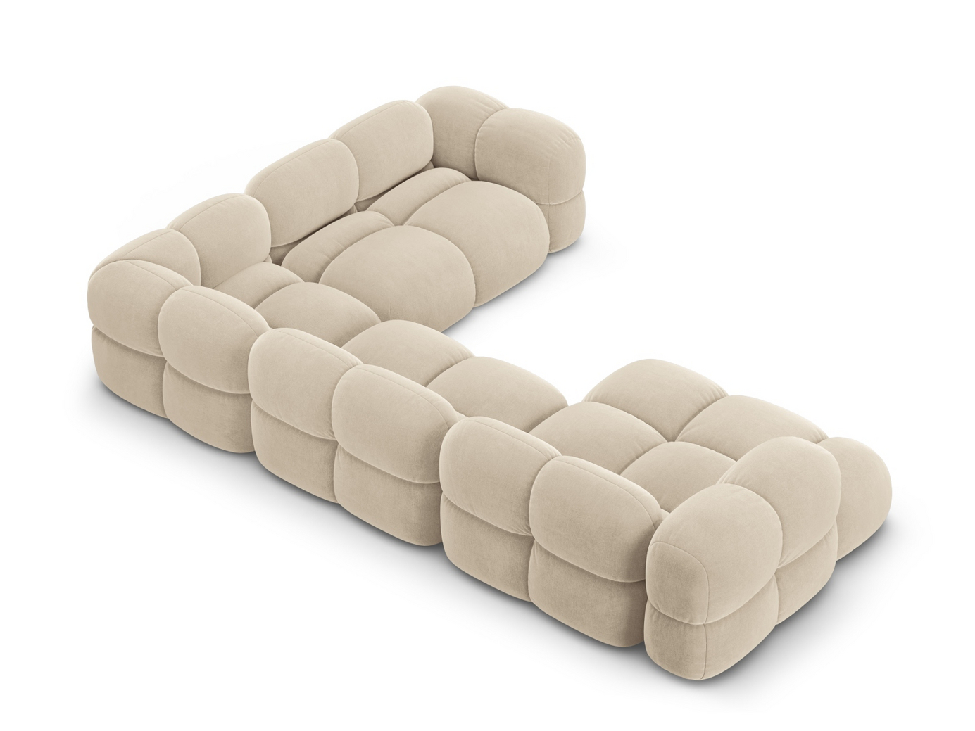 Cosmopolitan Design højrevendt velourpanoramahjørnesofa, "Loretto", 5-personers, 345 × 250 × 68 cm, Vogue, sorte plastben