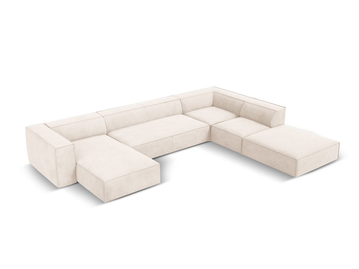Cosmopolitan Design højrevendt panoramahjørnesofa, "Turin", 6-personers, 365 × 270 × 68 cm, Rosario, ben i sort bøg