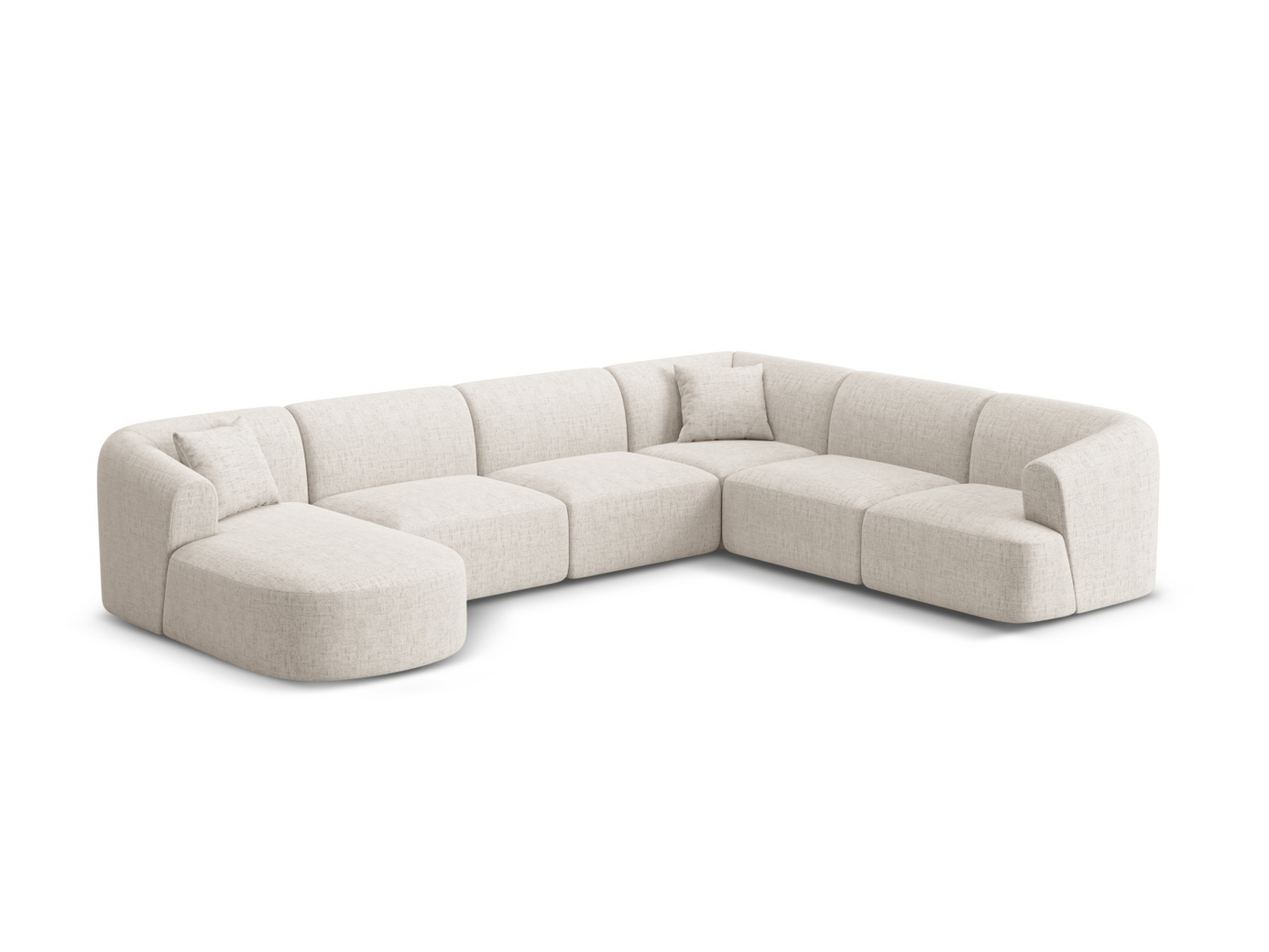 Cosmopolitan Design højrevendt panoramamodulhjørnesofa, "Campi", 7-personers, 330 × 255 × 70 cm, Moly, sorte plastben
