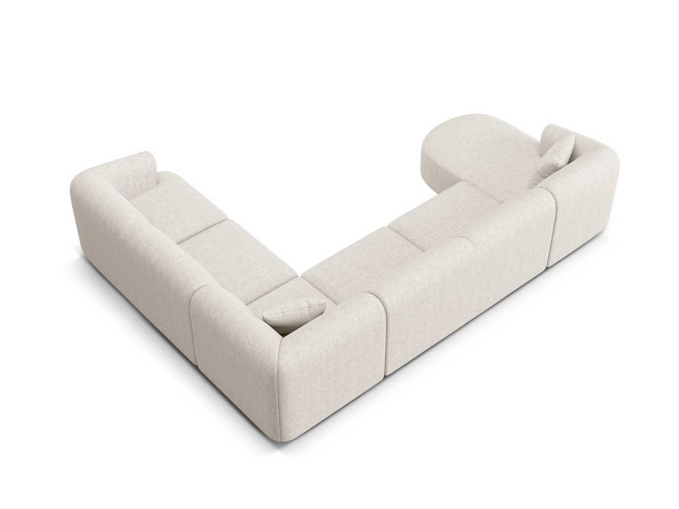 Cosmopolitan Design højrevendt panoramamodulhjørnesofa, "Campi", 7-personers, 330 × 255 × 70 cm, Moly, sorte plastben