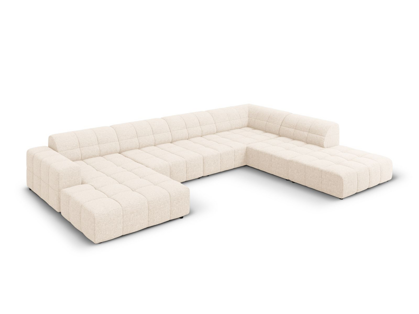 Cosmopolitan Design højrevendt panoramahjørnesofa, "Chicago", 7-personers, 375 × 263 × 78 cm, Haga, sorte plastben