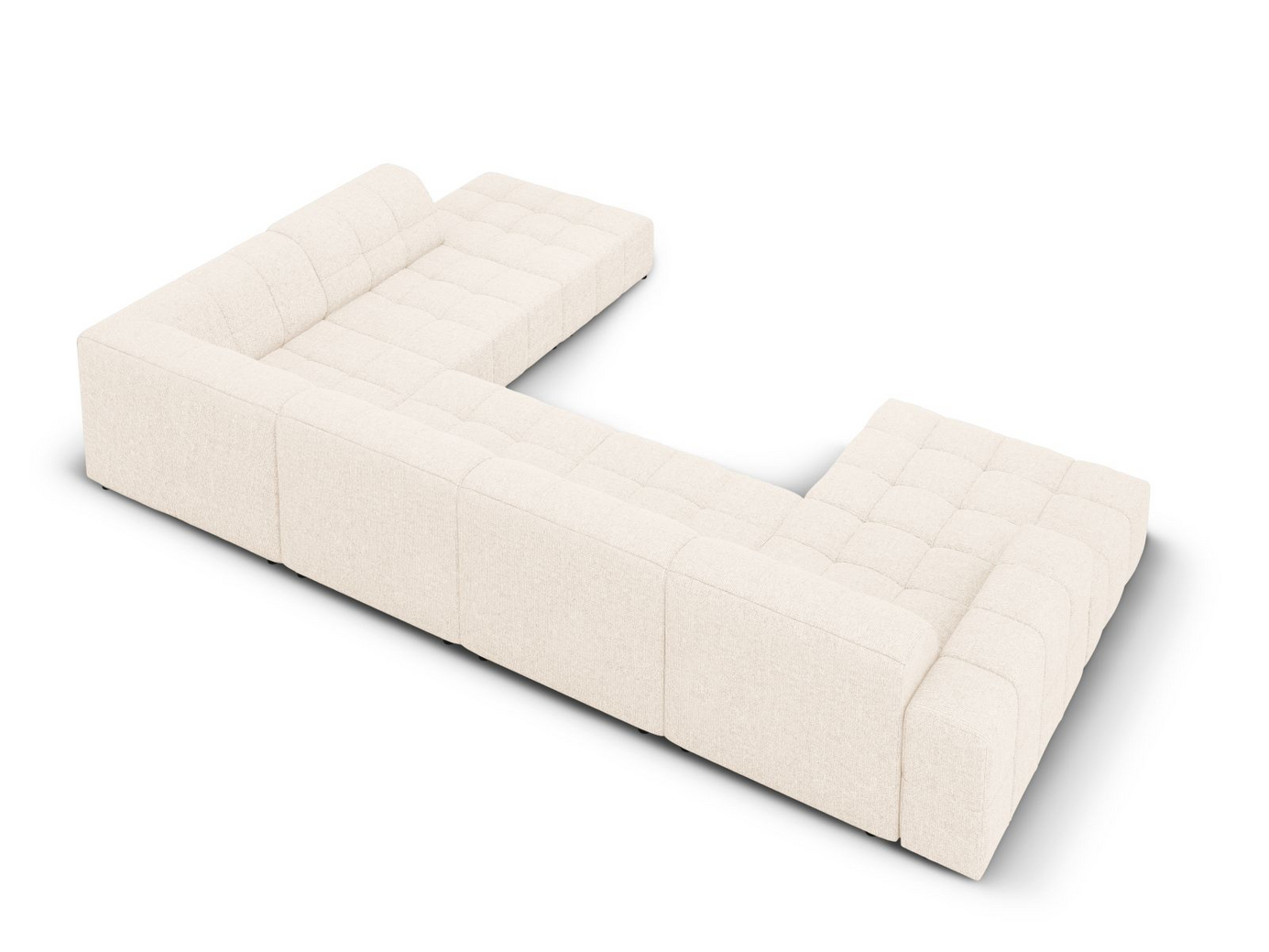 Cosmopolitan Design højrevendt panoramahjørnesofa, "Chicago", 7-personers, 375 × 263 × 78 cm, Haga, sorte plastben